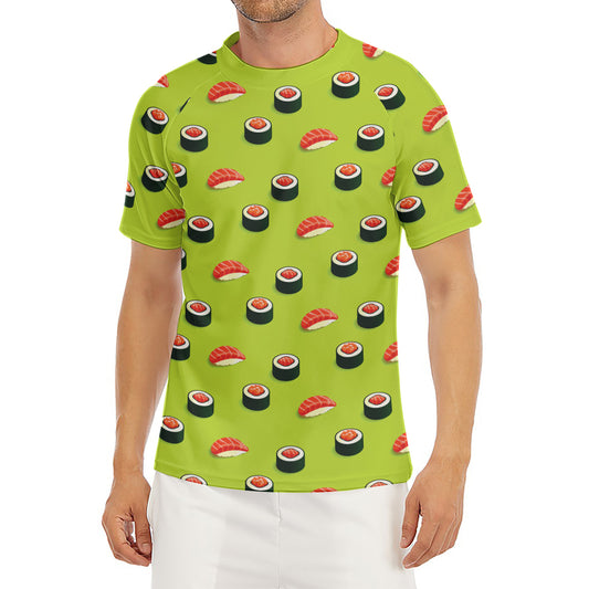 Salmon Sushi And Rolls Pattern Print Men's Short Sleeve Rash Guard