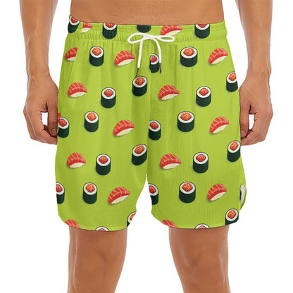 Salmon Sushi And Rolls Pattern Print Men's Split Running Shorts