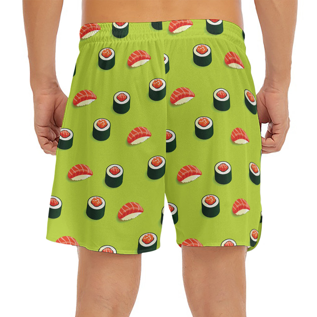 Salmon Sushi And Rolls Pattern Print Men's Split Running Shorts