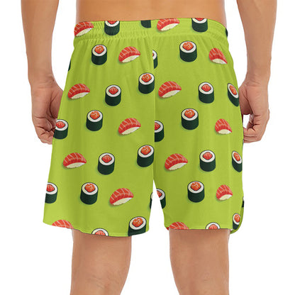 Salmon Sushi And Rolls Pattern Print Men's Split Running Shorts