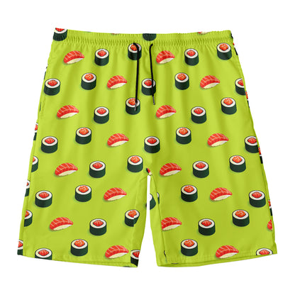 Salmon Sushi And Rolls Pattern Print Men's Swim Trunks