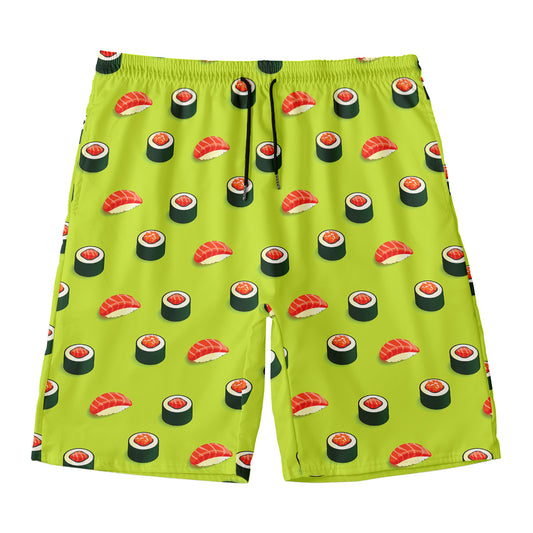 Salmon Sushi And Rolls Pattern Print Men's Swim Trunks