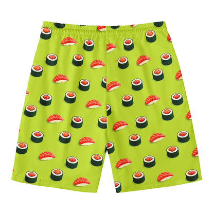Salmon Sushi And Rolls Pattern Print Men's Swim Trunks