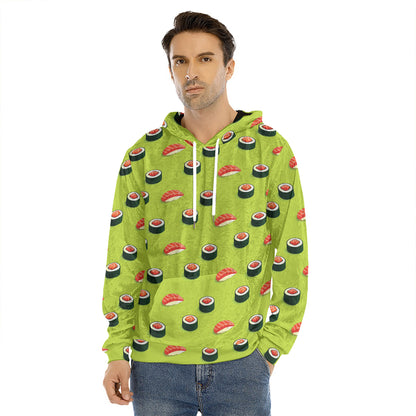 Salmon Sushi And Rolls Pattern Print Men's Velvet Pullover Hoodie