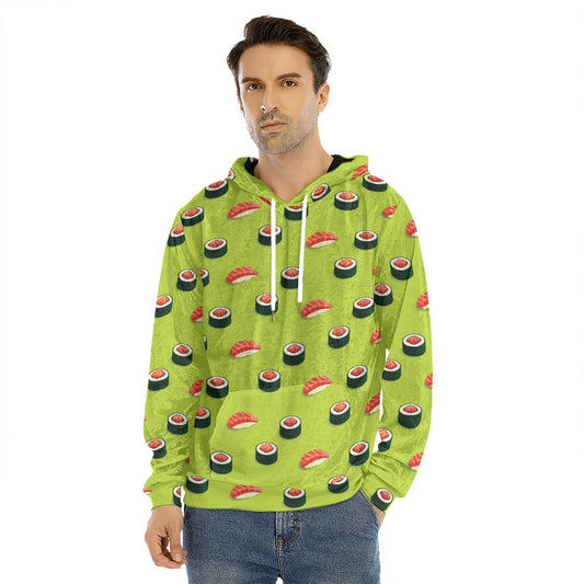 Salmon Sushi And Rolls Pattern Print Men's Velvet Pullover Hoodie