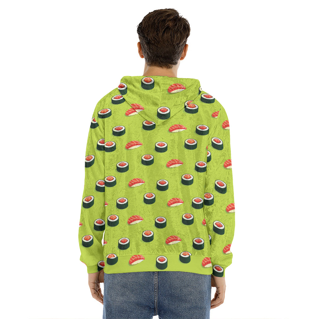 Salmon Sushi And Rolls Pattern Print Men's Velvet Pullover Hoodie