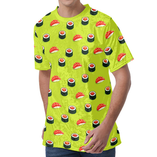 Salmon Sushi And Rolls Pattern Print Men's Velvet T-Shirt