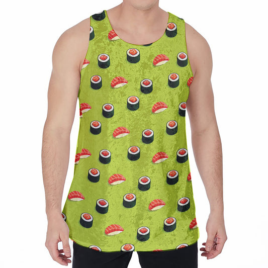 Salmon Sushi And Rolls Pattern Print Men's Velvet Tank Top