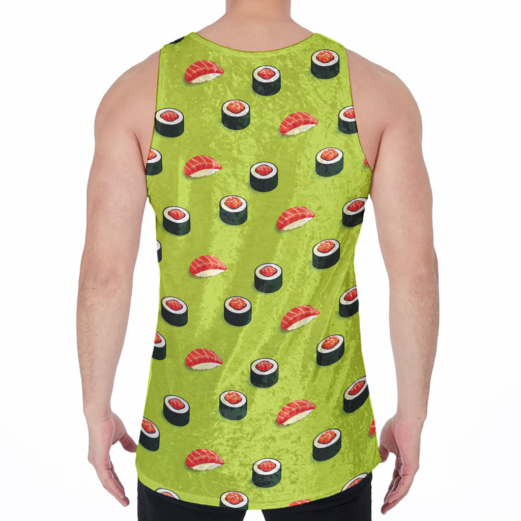 Salmon Sushi And Rolls Pattern Print Men's Velvet Tank Top