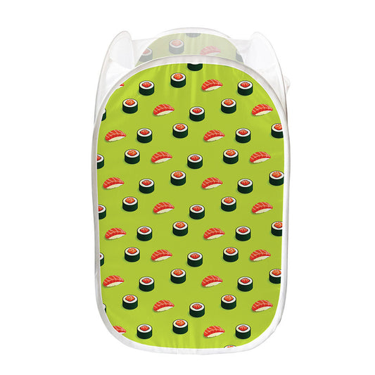 Salmon Sushi And Rolls Pattern Print Mesh Laundry Hamper
