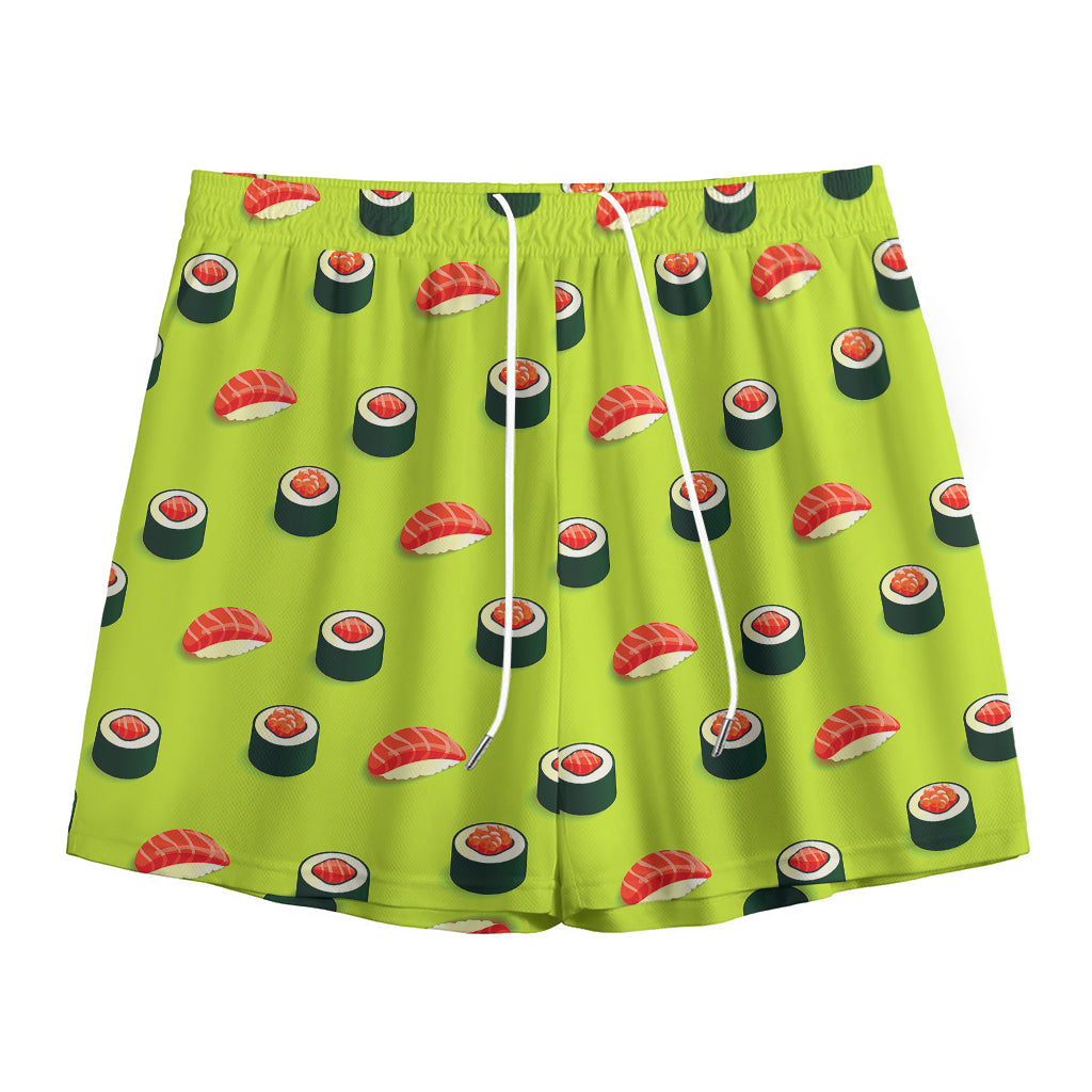 Salmon Sushi And Rolls Pattern Print Mesh Shorts