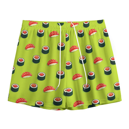Salmon Sushi And Rolls Pattern Print Mesh Shorts