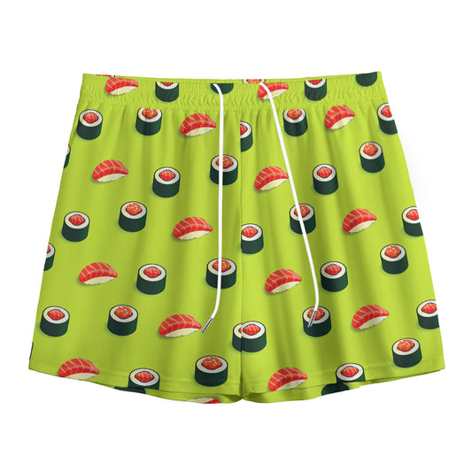 Salmon Sushi And Rolls Pattern Print Mesh Shorts
