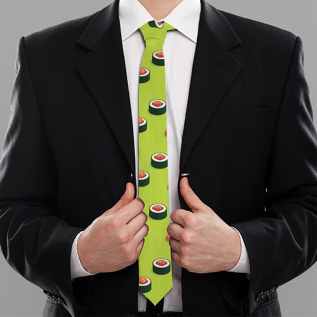 Salmon Sushi And Rolls Pattern Print Necktie