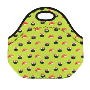 Salmon Sushi And Rolls Pattern Print Neoprene Lunch Bag