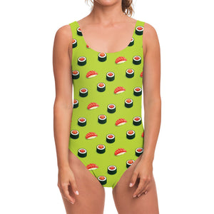 Salmon Sushi And Rolls Pattern Print One Piece Swimsuit