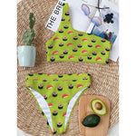 Salmon Sushi And Rolls Pattern Print One Shoulder Bikini Top