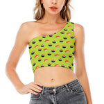 Salmon Sushi And Rolls Pattern Print One Shoulder Crop Top