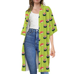 Salmon Sushi And Rolls Pattern Print Open Front Beach Cover Up