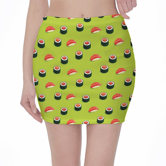 Salmon Sushi And Rolls Pattern Print Pencil Mini Skirt