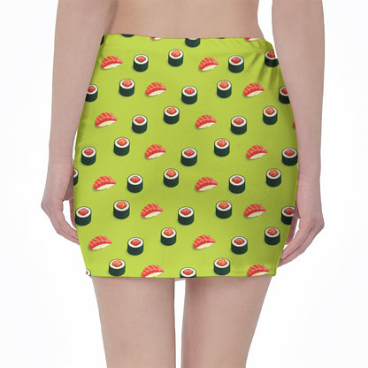 Salmon Sushi And Rolls Pattern Print Pencil Mini Skirt