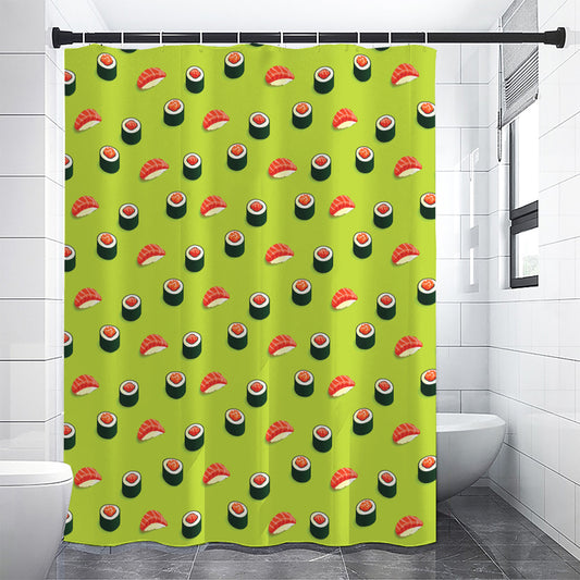 Salmon Sushi And Rolls Pattern Print Premium Shower Curtain