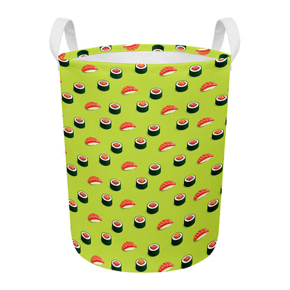 Salmon Sushi And Rolls Pattern Print Round Laundry Basket