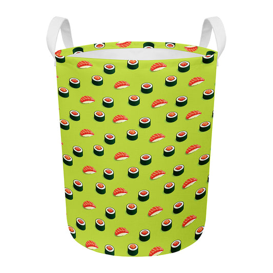 Salmon Sushi And Rolls Pattern Print Round Laundry Basket