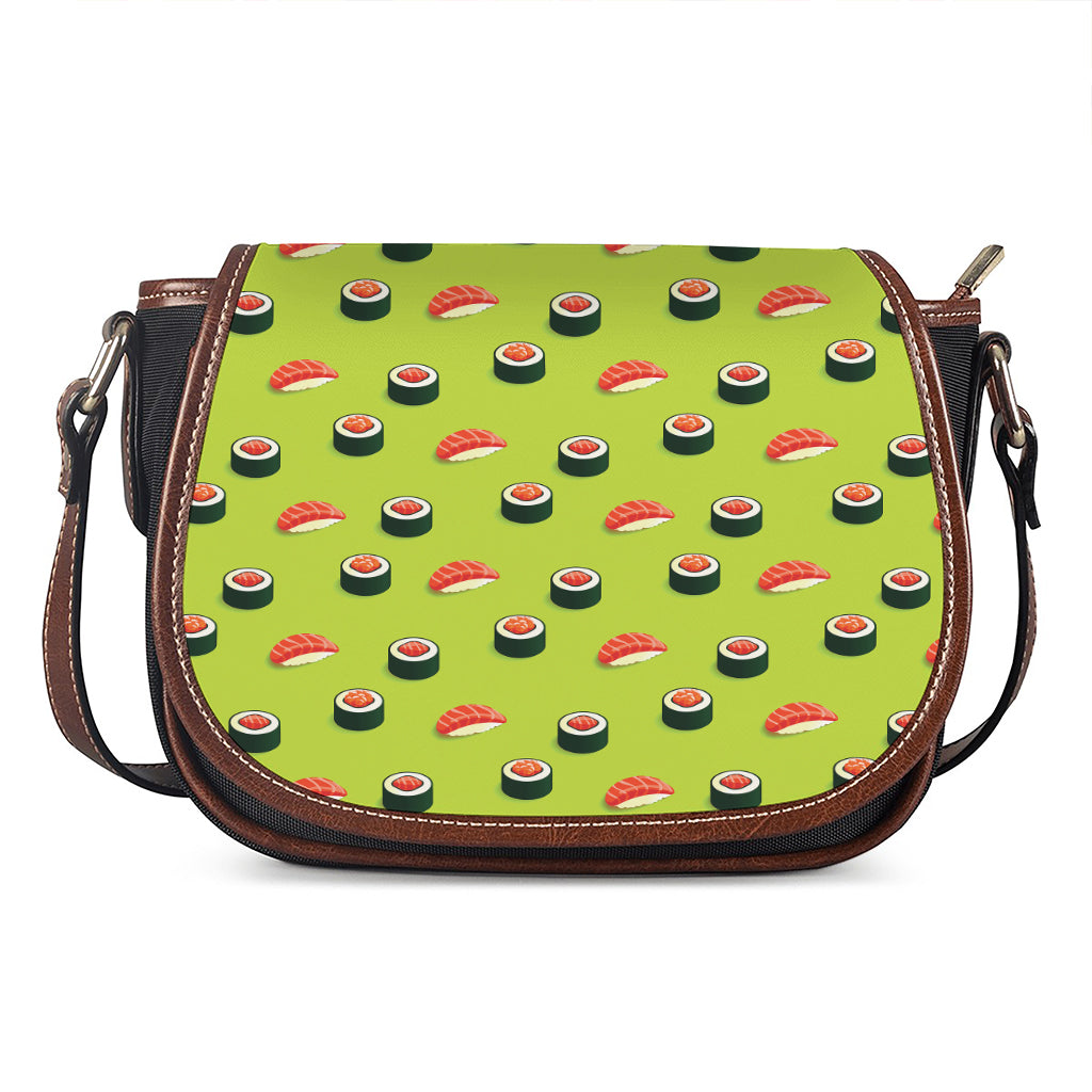 Salmon Sushi And Rolls Pattern Print Saddle Bag