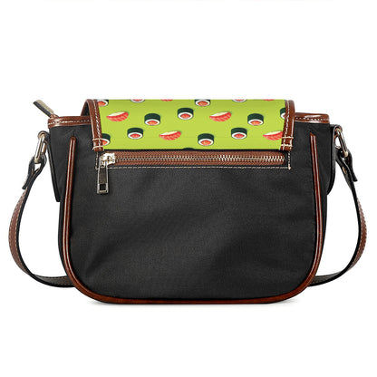 Salmon Sushi And Rolls Pattern Print Saddle Bag