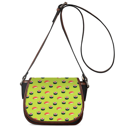 Salmon Sushi And Rolls Pattern Print Saddle Bag