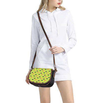 Salmon Sushi And Rolls Pattern Print Saddle Bag