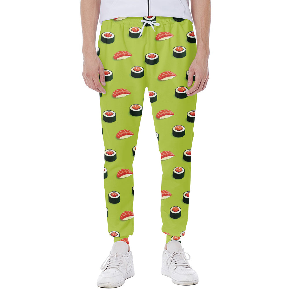Salmon Sushi And Rolls Pattern Print Scuba Joggers