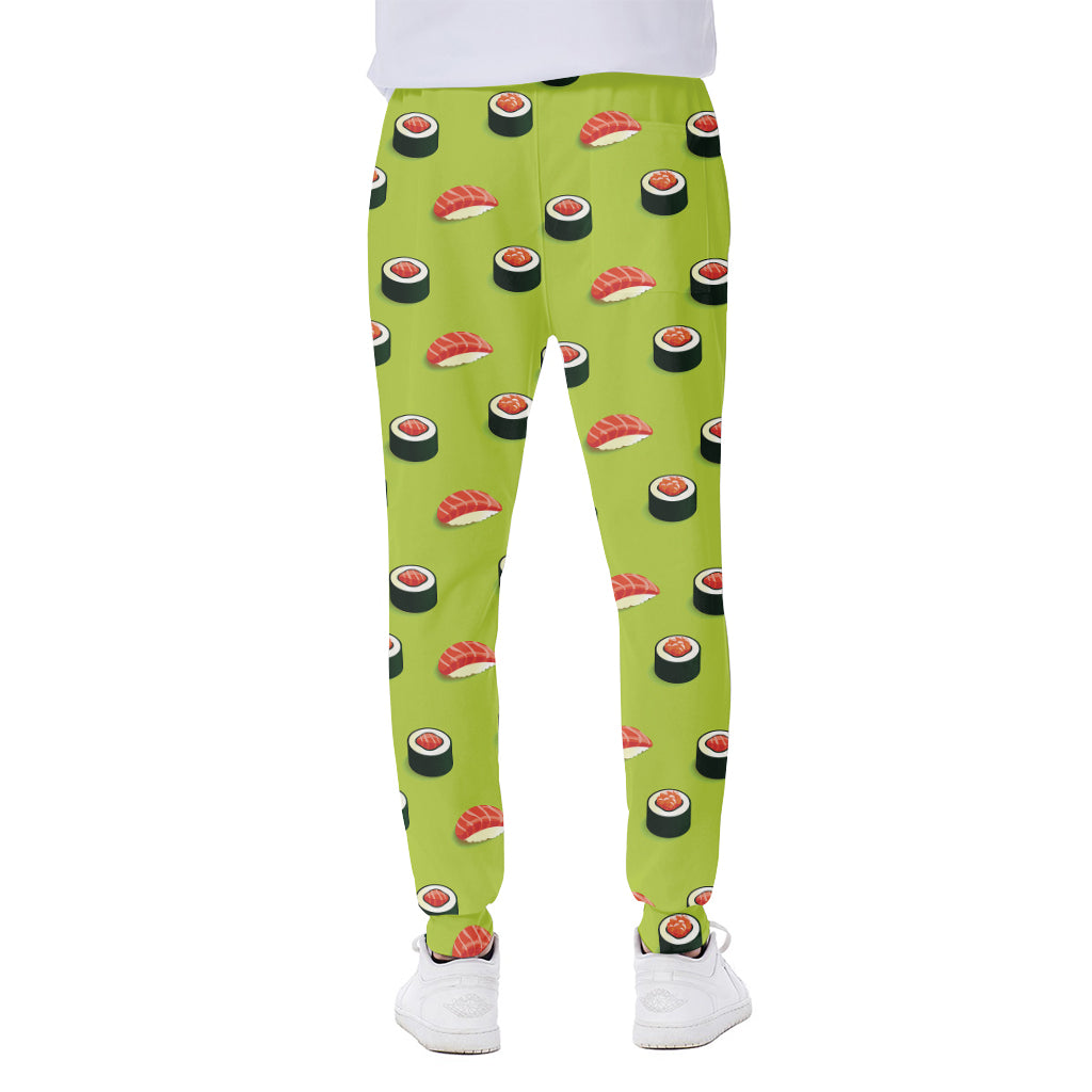 Salmon Sushi And Rolls Pattern Print Scuba Joggers