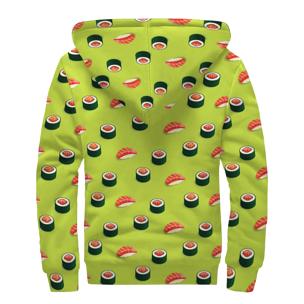 Salmon Sushi And Rolls Pattern Print Sherpa Lined Zip Up Hoodie
