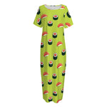 Salmon Sushi And Rolls Pattern Print Short Sleeve Long Nightdress