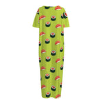 Salmon Sushi And Rolls Pattern Print Short Sleeve Long Nightdress
