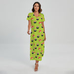 Salmon Sushi And Rolls Pattern Print Short Sleeve Maxi Dress