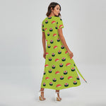 Salmon Sushi And Rolls Pattern Print Short Sleeve Maxi Dress