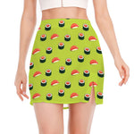 Salmon Sushi And Rolls Pattern Print Side Slit Mini Skirt