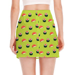 Salmon Sushi And Rolls Pattern Print Side Slit Mini Skirt