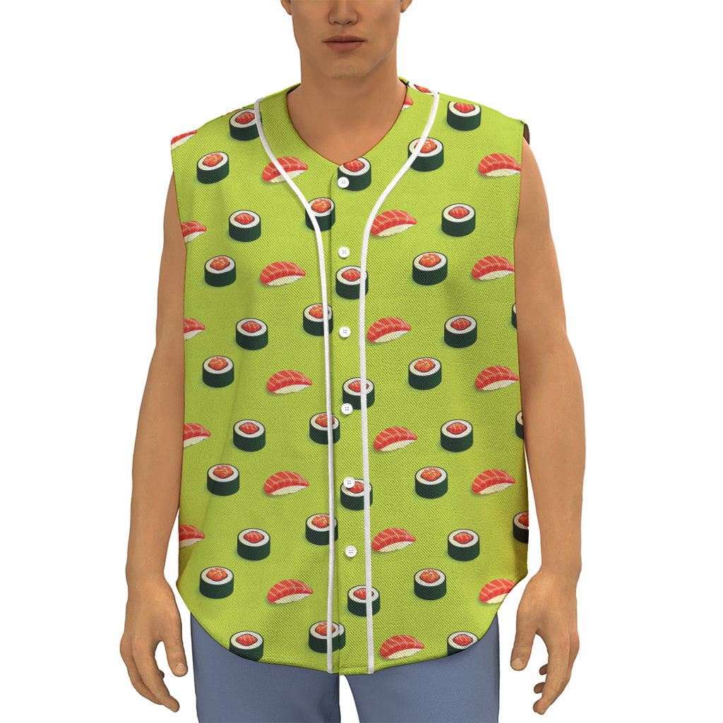 Salmon Sushi And Rolls Pattern Print Sleeveless Baseball Jersey