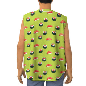 Salmon Sushi And Rolls Pattern Print Sleeveless Baseball Jersey