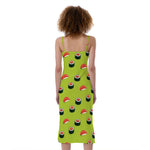 Salmon Sushi And Rolls Pattern Print Slim Fit Midi Cami Dress