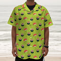 Salmon Sushi And Rolls Pattern Print Textured Short Sleeve Shirt