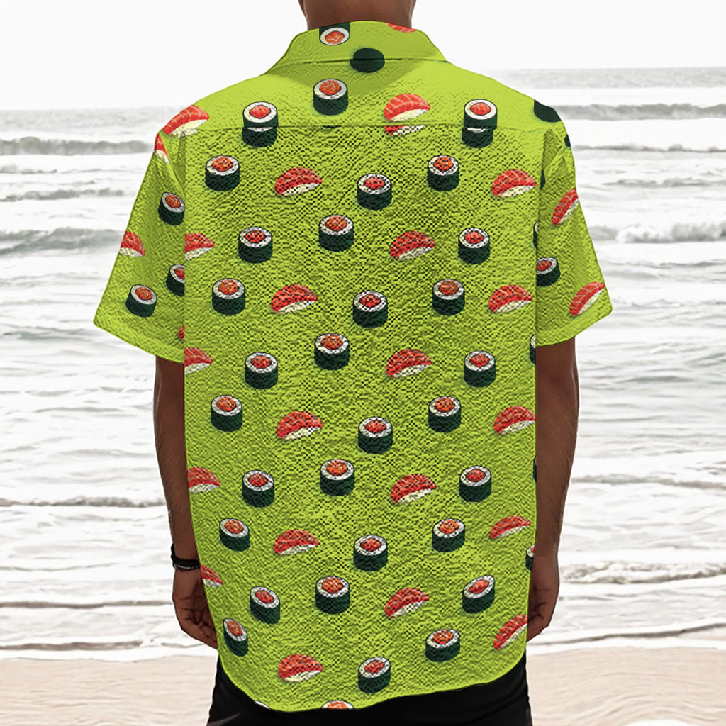 Salmon Sushi And Rolls Pattern Print Textured Short Sleeve Shirt