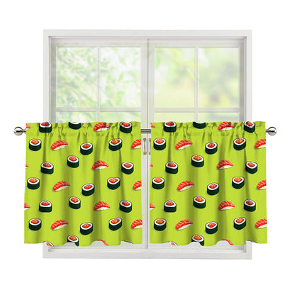 Salmon Sushi And Rolls Pattern Print Tier Curtains