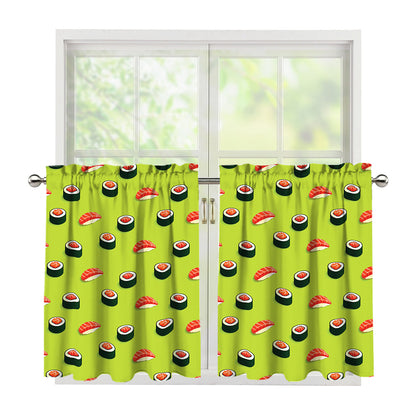 Salmon Sushi And Rolls Pattern Print Tier Curtains