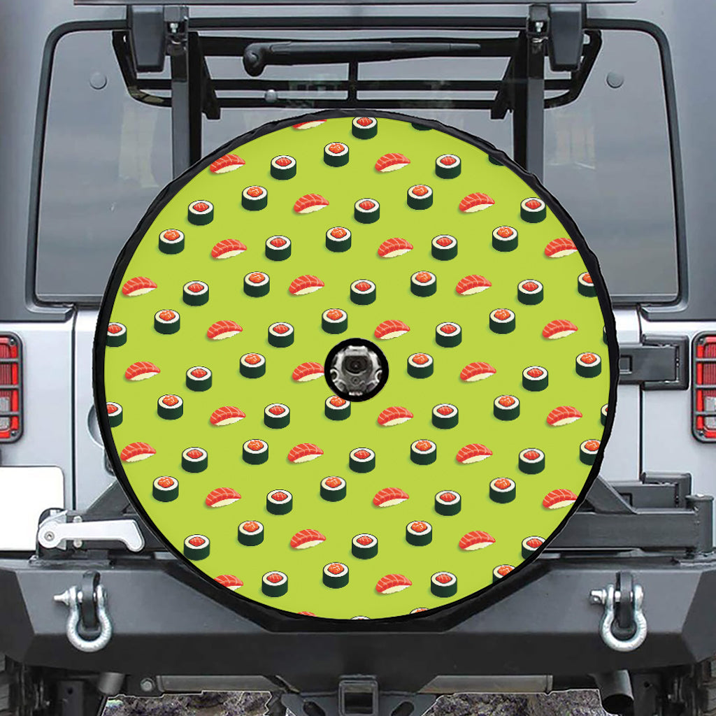 Salmon Sushi And Rolls Pattern Print Tire Cover With Camera Hole