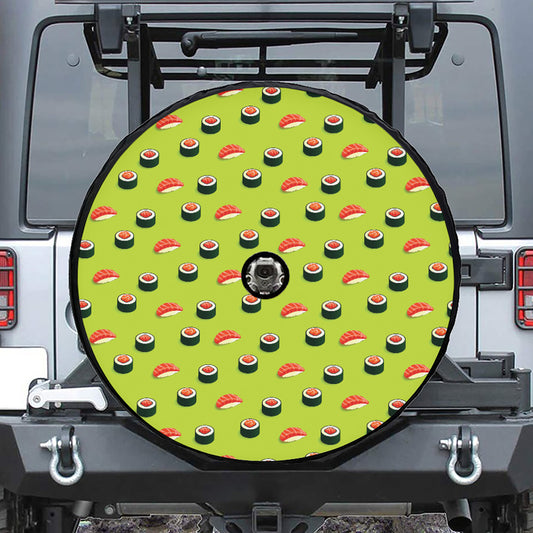 Salmon Sushi And Rolls Pattern Print Tire Cover With Camera Hole